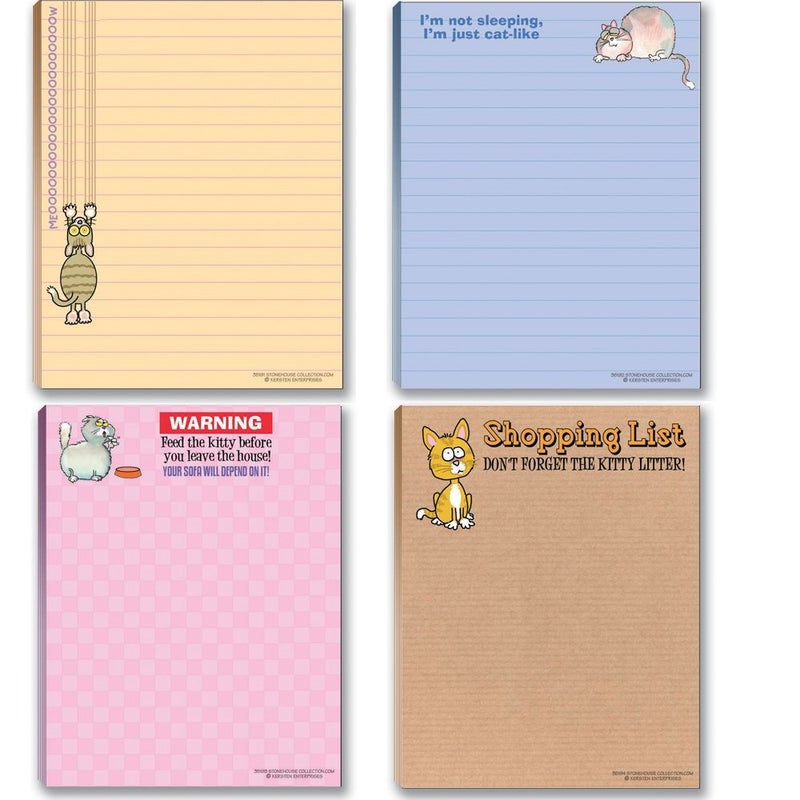 Stonehouse Collection Funny Cat Theme Pads - Assortment #2-4 Assorted Kitty Note Pads - Cat Gifts for cat Lovers - Image 1